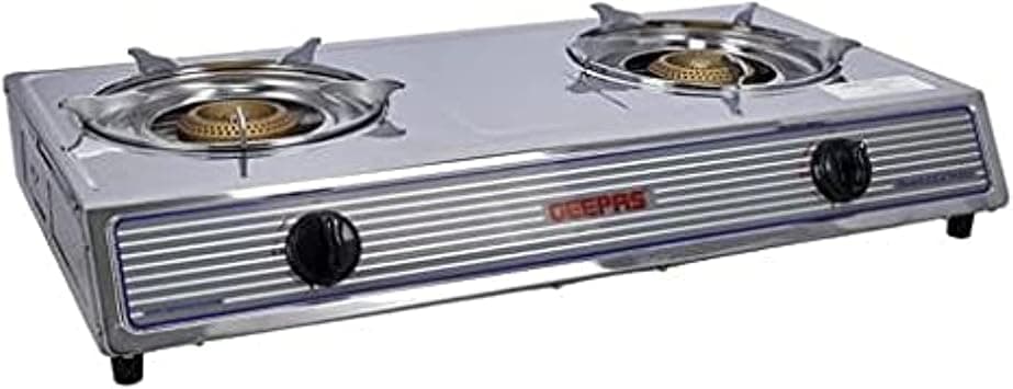 Geepas Stainless Steel Gas Cooker- GGC31033| 2 Heavy Duty Cast Iron Burner With Electroplated Pan Support| Auto Ignition System, LPG Gas Stove, Perfect For Homes, Apartments| Silver, 2 Years Warranty - Amazon.ae Price Tracker
