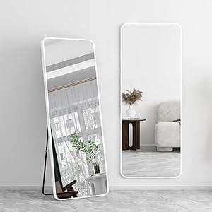 Decorhills Full Length Mirror 147x37cm – Rectangle Full Body Mirror with Foldable Metal Stand, Rounded Corner Floor Mirror with Durable Frame, Standing & Wall Mounted Dressing Mirror (White) - Amazon.ae Price Tracker