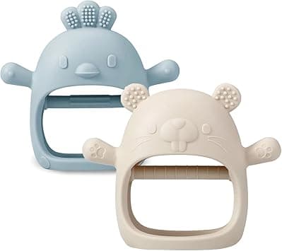 PandaEar 2 Pack Silicone Baby Teething Toys| Baby Hand Teether Mitten for Sucking Needs| Baby Chew Toys Hand Pacifier for Soothing Teething Pain Relief - Amazon.ae Price Tracker