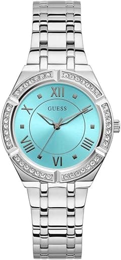GUESS Silver-Tone and Teal Crystal Analog Watch - Amazon.ae Price Tracker