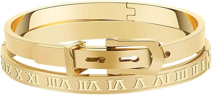 Jaline Gold Silver Rose Gold Plated Bracelets for Men Women Roman Numeral Bangle Bracelet Stainless Steel Personalized Engraved Unisex Gift - Amazon.ae Price Tracker