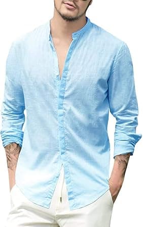 Mens Casual Long Sleeve Cotton Linen Shirts Buttons Down Solid Plain Roll-Up Sleeve Summer Beach Shirts - Amazon.ae Price Tracker