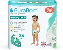 PureBorn Baby Dry Pull Up Diapers/Nappy Pants Suitable for Babies |Size -7 |Twin Pack|28 Pieces|Superior Upto 12 Hours Day & Night Protection|Dermatologically tested|Super Soft|Skin Friendly - Amazon.ae Price Tracker