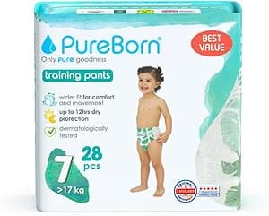 PureBorn Baby Dry Pull Up Diapers/Nappy Pants Suitable for Babies |Size -7 |Twin Pack|28 Pieces|Superior Upto 12 Hours Day & Night Protection|Dermatologically tested|Super Soft|Skin Friendly - Amazon.ae Price Tracker