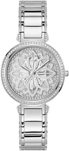 GUESS US Women's Silver-Tone Floral Cut-Through Analog Watch - Amazon.ae Price Tracker