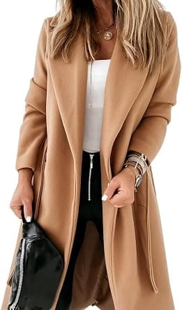 Womens Classic Coat Lapel Collar Open Front Belted Long Jacket - Amazon.ae Price Tracker