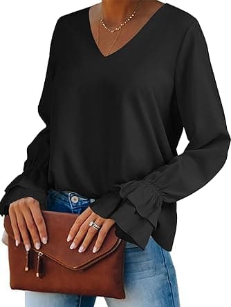 LYANER Women's Casual V Neck Tiered Ruffle Bell Long Sleeve Blouse Shirt Tunic Top - Amazon.ae Price Tracker