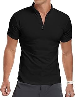 YTD Men's Long/Short Sleeve Polo Shirts Quarter-Zip Casual Slim Fit Mock Neck Basic Designed Cotton Shirts - Amazon.ae Price Tracker