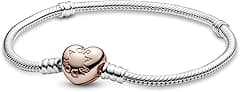Pandora Moments Women's 14k Rose Gold-Plated and Sterling Silver Heart Clasp Snake Chain Bracelet for Charms - Amazon.ae Price Tracker