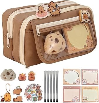 Azonee Cute Capybara Pencil Case Set, Clear Aesthetic Pen Pouch with Plush, Pins, and Multi-Layer Compartments, Large Capacity for School Supplies - Amazon.ae Price Tracker