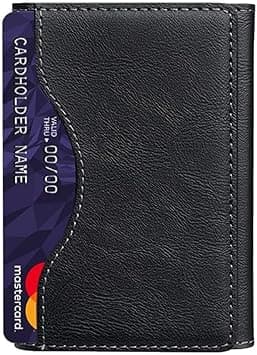 Leather Trifold Card Holder with Magnetic Closure, 6 Slots, ID Window, Photo Window, Unisex (Black) - Amazon.ae Price Tracker