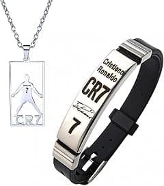 BENIFILE CR7 Football Star Bracelet Pendant Necklace Set, Adjustable Stainless Steel Necklace Silicone Bracelet for Men, Champions League Jewelry Gift for Fans - Amazon.ae Price Tracker