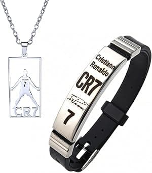 BENIFILE CR7 Football Star Bracelet Pendant Necklace Set, Adjustable Stainless Steel Necklace Silicone Bracelet for Men, Champions League Jewelry Gift for Fans - Amazon.ae Price Tracker
