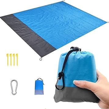 Large Sand Free Beach Mat, Camping Mat, Water Resistant Picnic Blanket, water resistant beach mat, 210x200cm, Foldable, with Carry Bag, 4 Stakes, Hook, For Outdoor Activities (blue gray) - Amazon.ae Price Tracker