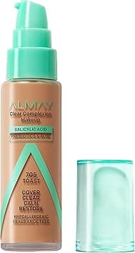 Almay Clear Complexion Acne Foundation Makeup with Salicylic Acid - Lightweight, Medium Coverage, Hypoallergenic, Fragrance-Free, for Sensitive Skin, 705 Toast, 1 fl oz. - Amazon.ae Price Tracker