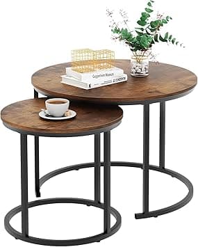 SKY-TOUCH Round Coffee Table Set of 2, Multi-functional Side Table Nesting Table with Steel Frame and Wooden Top, for Living Room, Bedroom, Balcony, Dark Walnut, Easy Assembly, 80x45cm & 60x35cm - Amazon.ae Price Tracker