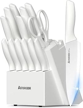 Astercook Knife Set for Kitchen 15 Piece with Block and Sharpener Kitchen Knives with Ceramic Coating Sharp Blade Dishwasher Safe Knife Block Set with Anti-slip Ergonomic Handle, Elegant White - Amazon.ae Price Tracker