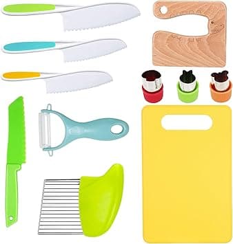 Risiculis 11 Pieces Wooden Kids Kitchen Knife, Knife Set Include Wood Serrated Edges Plastic Toddler Crinkle Cutter, Sandwich Y Peeler, Cutting Board - Amazon.ae Price Tracker