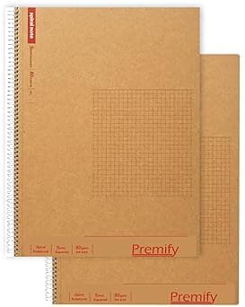 Premify Spiral Squared Notebook 2Pcs Set 5mm Grid Inner (A4), 100 Sheets | Graph Writing Pad 80gsm Paper, Maths Notebook, Suitable for Students and School Supplies. - Amazon.ae Price Tracker