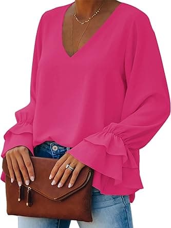 LYANER Women's Casual V Neck Tiered Ruffle Bell Long Sleeve Blouse Shirt Tunic Top - Amazon.ae Price Tracker