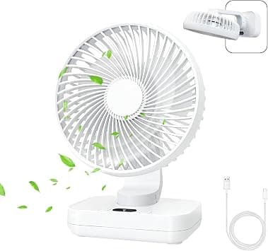 MERTTURM USB Desk Fan, Small Oscillating Table Fan for Bedroom with 4 Speeds, Ultra Quiet and LED Display, Rechargeable 4000mAh Battery Mini Table Fan with Hang Hook for Home Office, White - Amazon.ae Price Tracker