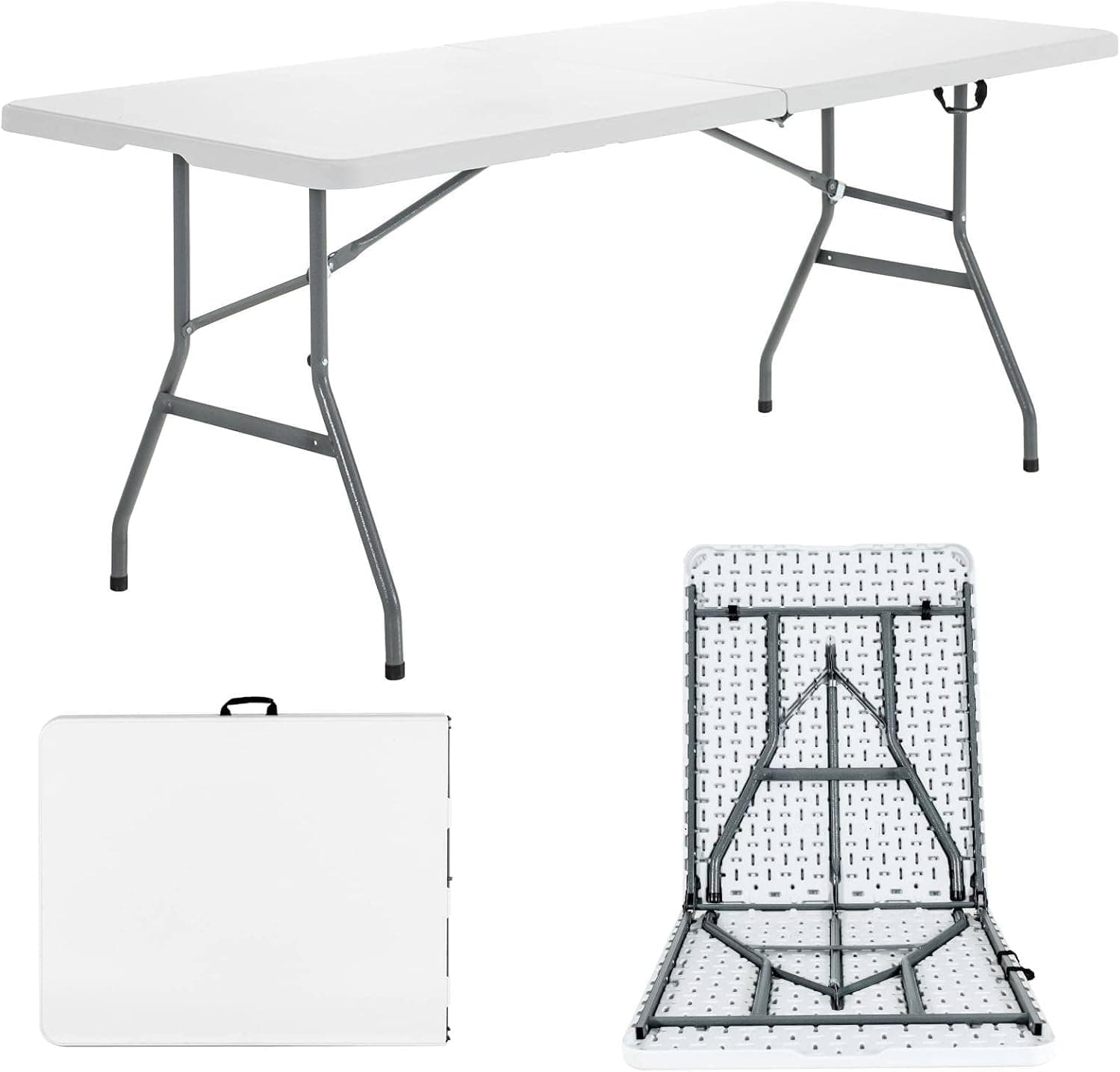 SKY-TOUCH Folding Lightweight Trestle Outdoor Camping Table,Heavy Duty Plastic Outdoor Folding Picnic Table,Folding Trestle Table For BBQ Party, Folds in Half with Carry Handle,White(150×70×75cm) - Amazon.ae Price Tracker