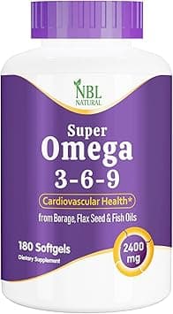 NBL Natural Super Omega 3-6-9 1200 mg with a blend of Fish, Borage and Flax Seed Oils, Skin, Hair, Heart, Memory Support, 180 Softgels - Amazon.ae Price Tracker