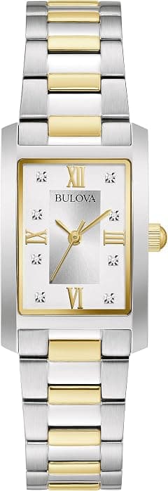 Bulova Ladies' Classic Diamond Two-Tone Stainless Steel 3-Hand Quartz Watch, Rectangle - Amazon.ae Price Tracker