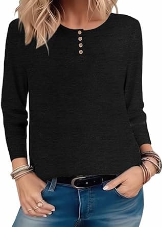 Zeagoo Long Sleeve Shirts for Women Henley T Shirts Loose Fit Tunics Dressy Casual Work Blouses Fall Fashion Tops - Amazon.ae Price Tracker