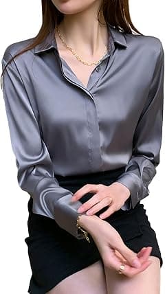 Women's Satin Blouse Fashion Long Sleeve Satin Silk Shirt Work Office Top Casual Shirt - Amazon.ae Price Tracker