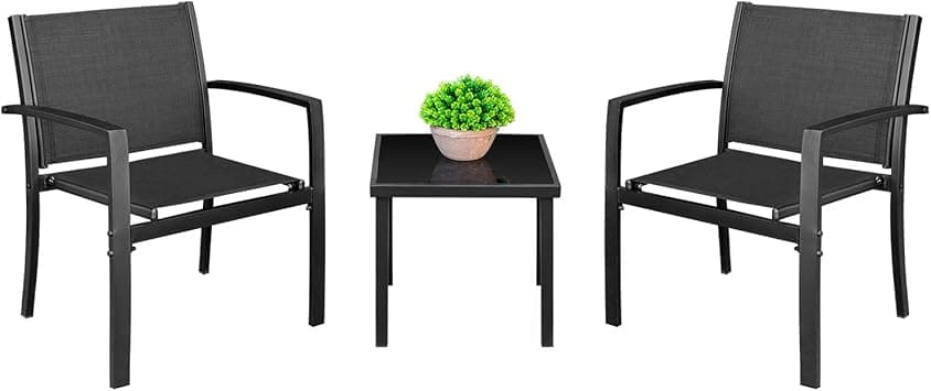 Homall 3 Pieces Patio Furniture Set Outdoor Patio Conversation Textilene Bistro Set Modern Porch Lawn Chairs with Coffee Table for Home and Balcony (Black) - Amazon.ae Price Tracker