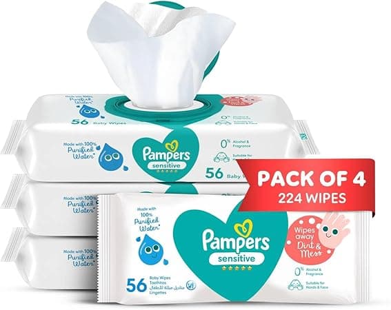 Pampers Sensitive Protect Baby Wipes with 100% Purified Water for Hands and Face, 4 Packs, 224 Count - Amazon.ae Price Tracker