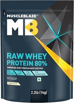 MuscleBlaze Raw Whey Protein Concentrate 80% with Added Digestive Enzymes (Unflavoured, 1kg / 2.2lbs) | Labdoor USA Certified - Amazon.ae Price Tracker