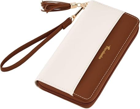 Travelambo Womens Wallet Tassel Bifold Ladies Cluth Wristlet Wrist strap Long Purse, Beige & Brown - Amazon.ae Price Tracker