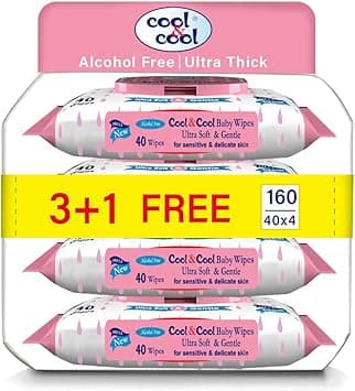 Cool & Cool Baby Wipes 40’s (Pack of 4)-Alcohol Free, Paraben Free,Vitamin E,Aloe Vera,Ultra Soft & Gentle for Sensitive & Delicate Skin - 160 Wipes - Amazon.ae Price Tracker