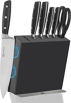Knife Set, 7 Piece Sharp Chef Knife Set with Solid Wood Block, Unique One-Sided Magnetic Design, Full-tang Stainless Steel Knife Block Set for Home and Restaurants, Classic Elegant Black - Amazon.ae Price Tracker
