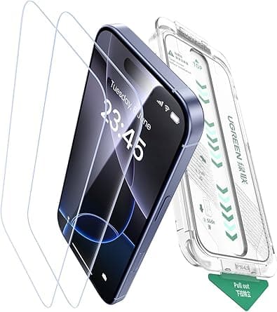 UGREEN 2 Pack for iPhone 17/16 Pro Screen Protector 6.3'' with Auto-Align Zero Dust Installation Tool 9H Ultimate Drop Protection Military Grade Tempered Glass Screen Protector - Amazon.ae Price Tracker