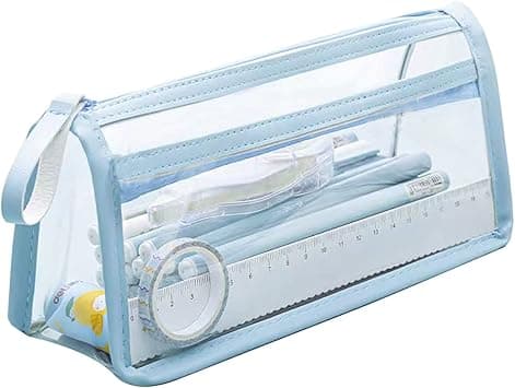 Clear Pencil Case Bag Pen Holder Stationery Dual Zipper Organizer Makeup Pouch for School Office Travel, Blue - Amazon.ae Price Tracker
