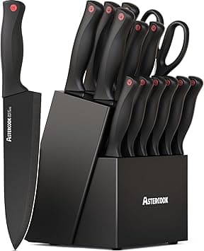 Astercook 15 Piece Knife Set with Sharpener Block - German Stainless Steel, Dishwasher Safe Kitchen Knives with Built-In Sharpener, Black - Amazon.ae Price Tracker