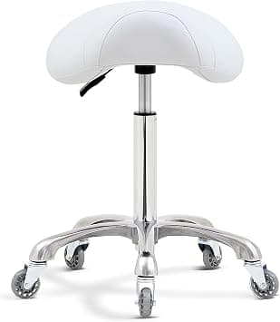Antlu Saddle Stool Chair for Massage Clinic Spa Salon Cutting, Saddle Rolling Stool with Wheels Adjustable Height (White) - Amazon.ae Price Tracker