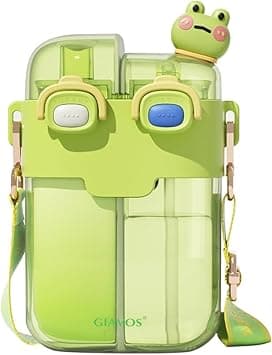 UTOYA Cute Plastic Water Bottle, 780ml Cartoon Dual Use Drinking Bottle with Double Cup, Portable Leakproof Kids Water Jug with Shoulder Strap for School, Travel, Sports and Outdoor Activities (Green) - Amazon.ae Price Tracker