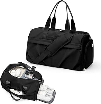 Gym Bag for Women Men with Shoe Compartment, Sport Duffel Bag, Waterproof Travel Weekender Overnight Carry on Bag for Yoga with Trolley Sleeve, Black, A-Black, Shoe Compartment - Amazon.ae Price Tracker