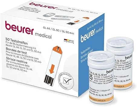 Beurer GL 44/50 Blood Glucose Test Strips | 50 Count (2 x 25 Strips) | Code-Free, Certified Accuracy, Underfilling Detection | For GL 44 & GL 50 - Amazon.ae Price Tracker