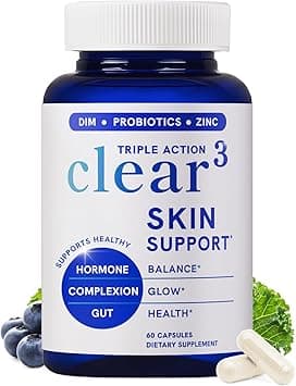 Clear Skin Acne Supplement with Zinc, DIM & Probiotics | 3-in-1 Balance, Clarify, Restore Support with Hyaluronic Acid & Other Anti-Acne Vitamins | for Women & Men | Oral Hormonal Acne Pills | 60ct - Amazon.ae Price Tracker
