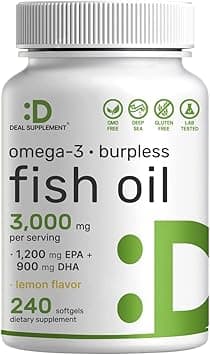 DEAL SUPPLEMENT Omega 3 Fish Oil Supplements, 3,000mg Per Serving, 240 Softgels – EPA 1,200mg + DHA 900mg – Burpless Pills, Lemon Flavored, Wild Caught – Brain & Heart Support – Mercury Free, Non-GMO - Amazon.ae Price Tracker
