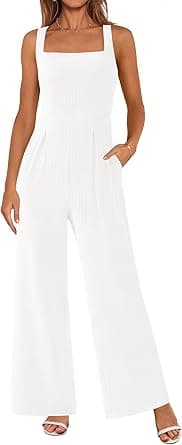 PRETTYGARDEN Summer Sleeveless Jumpsuits for Women Dressy Square Neck Wide Leg Pants Knitted One Piece Rompers with Pockets - Amazon.ae Price Tracker