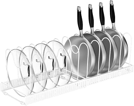 Fousenuk Pot Lid Holder, Pot Lid Storage with 10 Adjustable Compartments, Kitchen Pan Organiser, Lid Holder Drawer, Expandable Pan Holder, Pot Organiser, Pot Lid Holder (White) - Amazon.ae Price Tracker