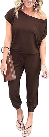 PRETTYGARDEN Women's Loose Solid Off Shoulder Elastic Waist Stretchy Long Romper Jumpsuit - Amazon.ae Price Tracker