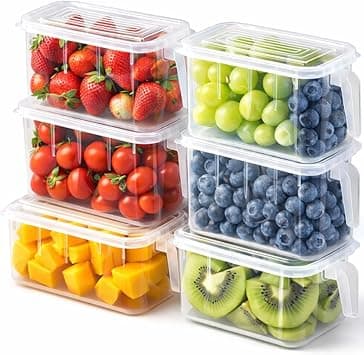 SKY-TOUCH 6pcs Refrigerator Organizer, Stackable Plastic Kitchen Food Storage Containers with Lids and Handle for Fruits and Vegetables, Freezer Safe Food Storage Boxes, Transparent - Amazon.ae Price Tracker