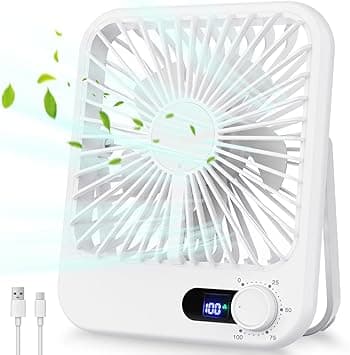 Rechargeable Portable Desk Fan, Medium Size, 100 Speed, Adjustable Tilt, Battery Level Display, White, Black, Red - Amazon.ae Price Tracker